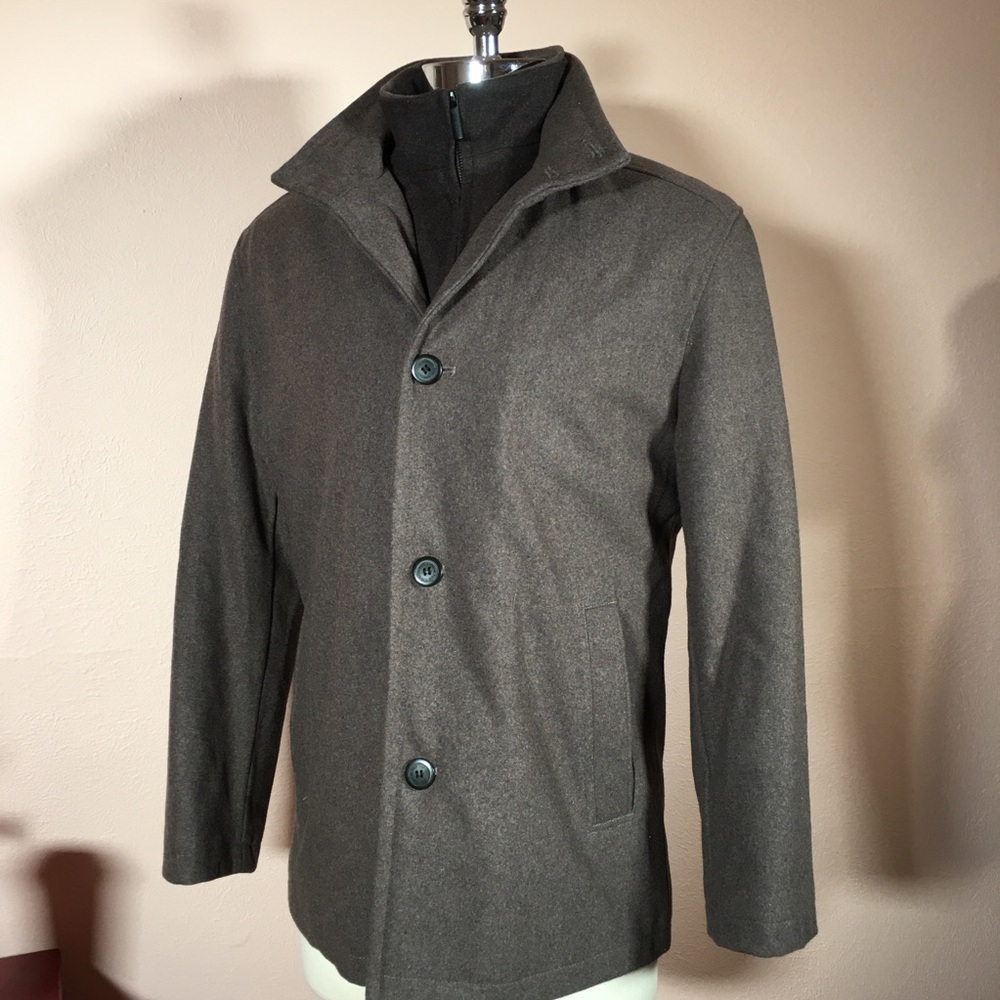 NWOT London Fog Wool High Neck Pea Coat Grey Brown medium
